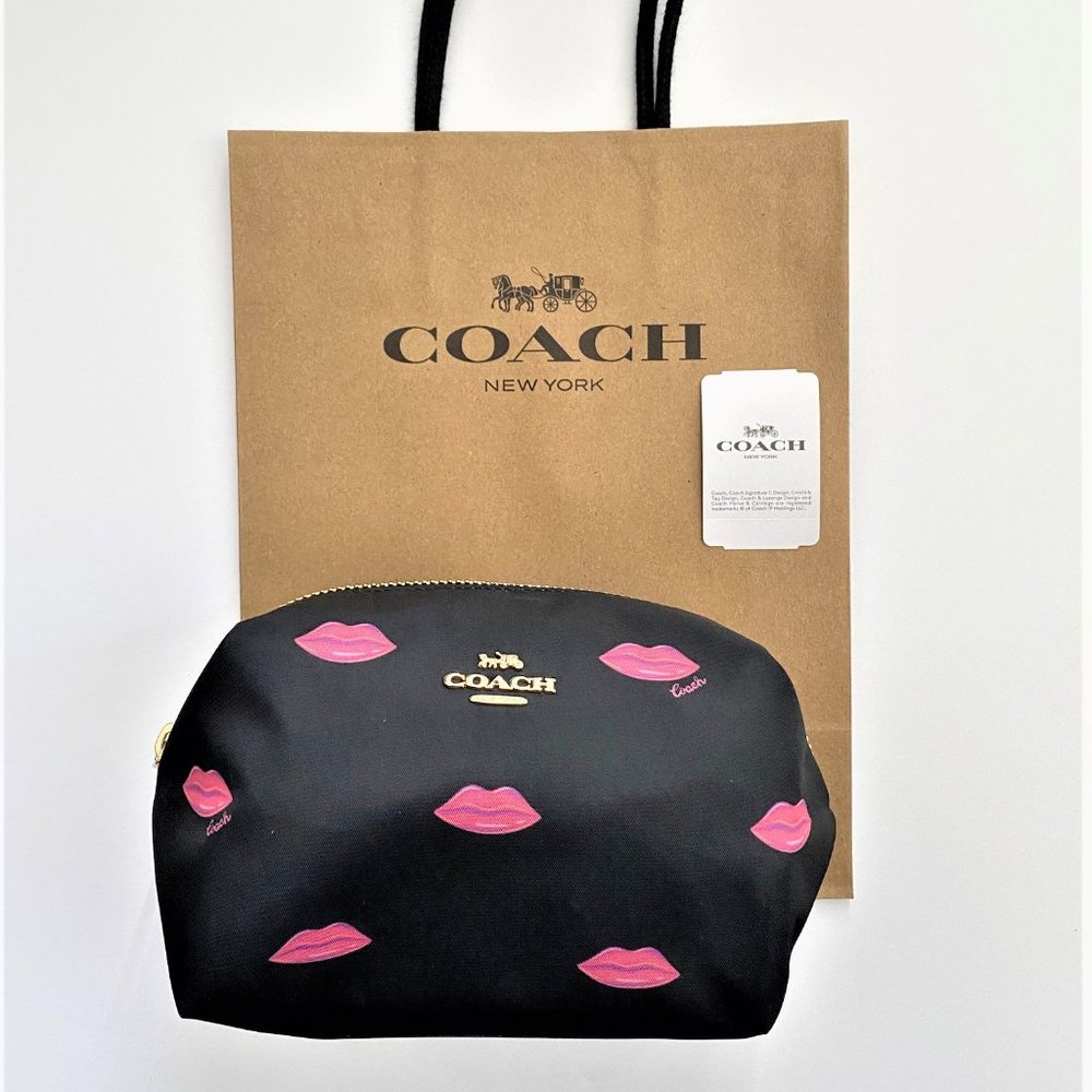 $98 Coach Small Nylon Boxy Cosmetic Case Pink Lips